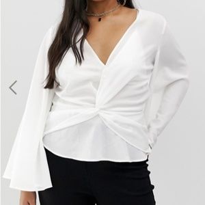 Asos Curve twist front kimono blouse in white